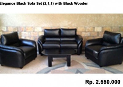 Elegance Black Sofa Set (2,1,1) with Black Wooden