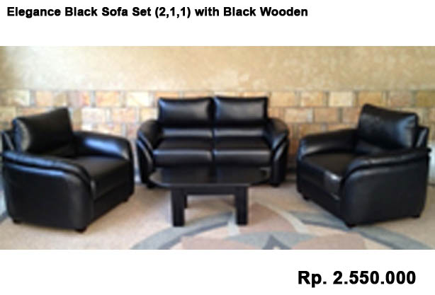 Elegance Black Sofa Set (2,1,1) with Black Wooden